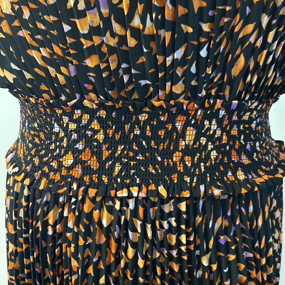 Nanette Lepore black with orange print woman’s pleated dress, high neck sz 16 - Picture 6 of 15
